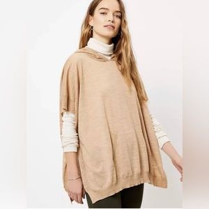 NWT Loft tan hoodie knit wrap poncho short sleeve sweater kangaroo pocket